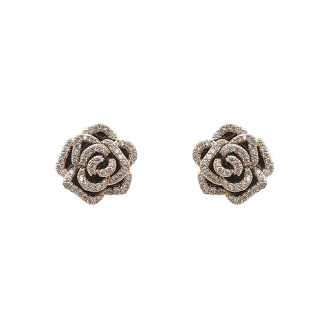 Small Diamond Camellia Flower Earrings