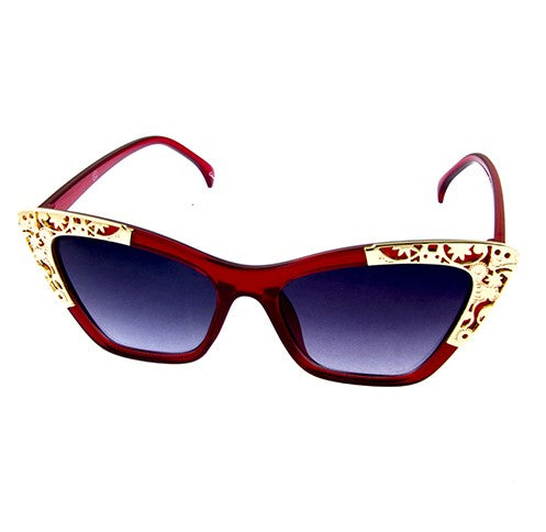 Women’s Plastic & Metal High Pointed Engraved Cat Eye Sunglasses