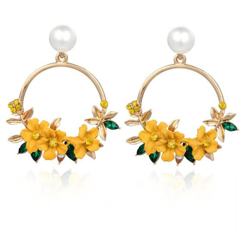 Flower Embellished Dangle Hoops