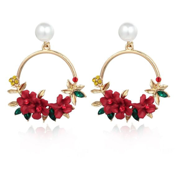 Flower Embellished Dangle Hoops