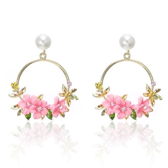 Flower Embellished Dangle Hoops