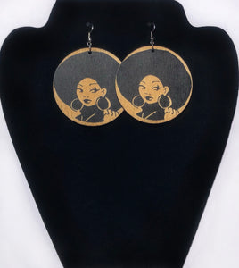 Wooden Black Panther Earrings