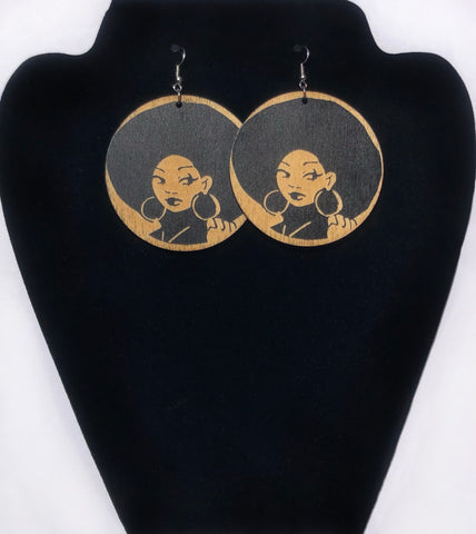 Wooden Black Panther Earrings