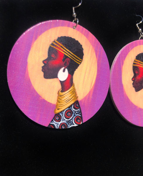 Purple Girl's Side Profile Earrings