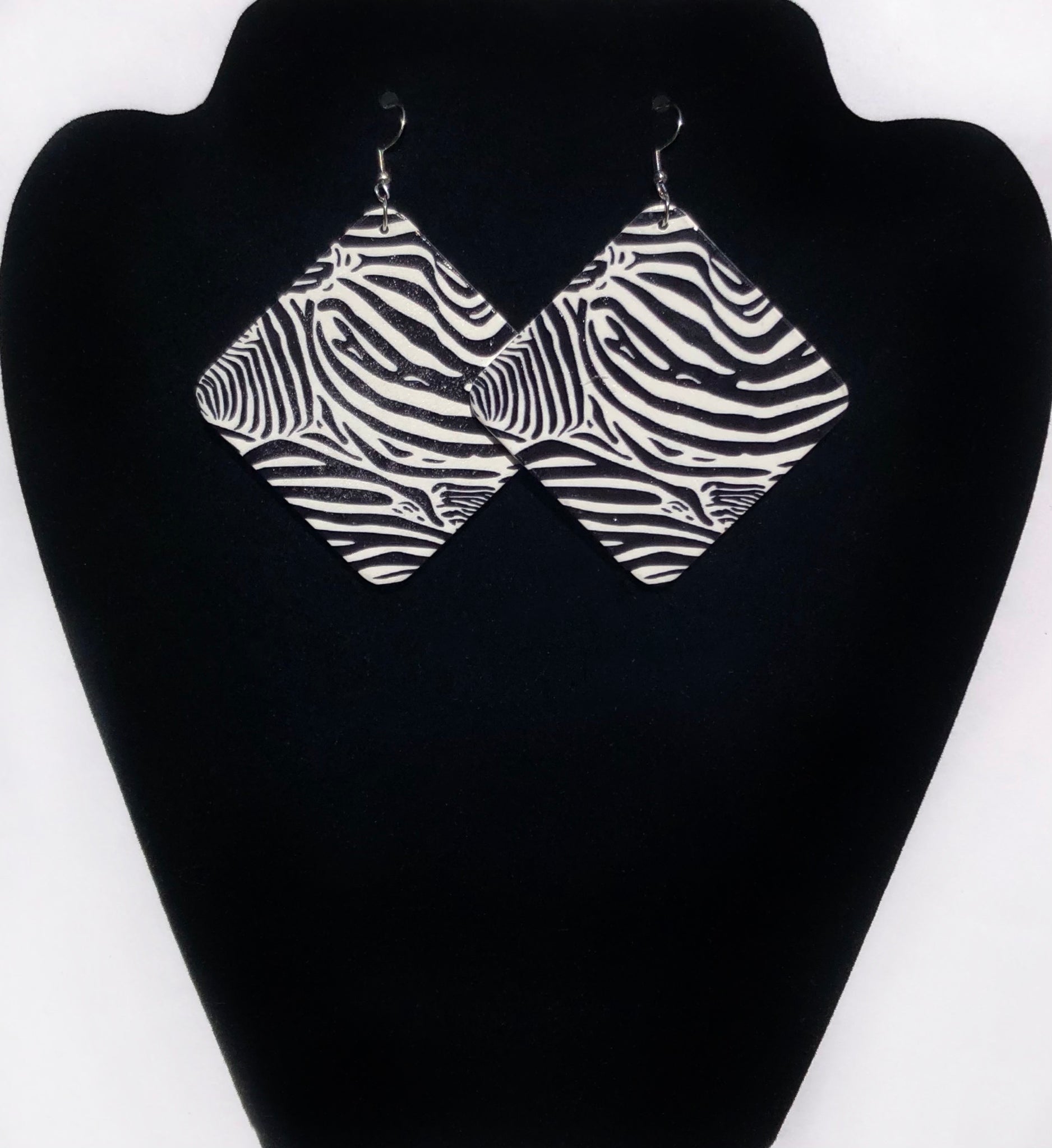 Diamond Shaped Zebra Print Earrings