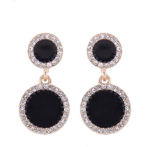 Black Round Double Pendant Style Earrings