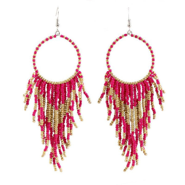 Long Vintage Beaded Tassel Earrings