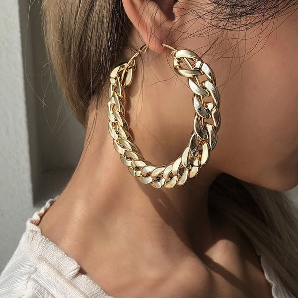 Exaggerated Chain Hoop Earrings