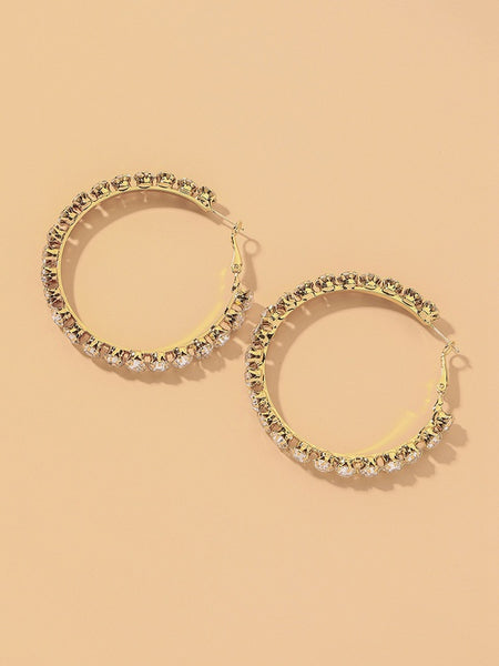 Diamond Hoop Earrings W/ Big Rhinestones