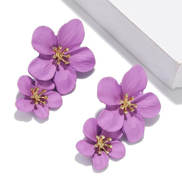 Double Layer Alloy Flower Earrings