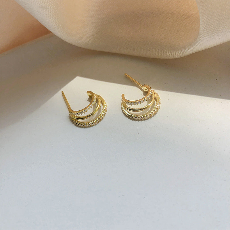 Triple Layer Gold Rhinestone Hoops