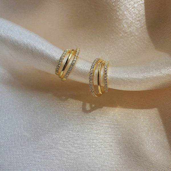 Triple Layer Gold Rhinestone Hoops