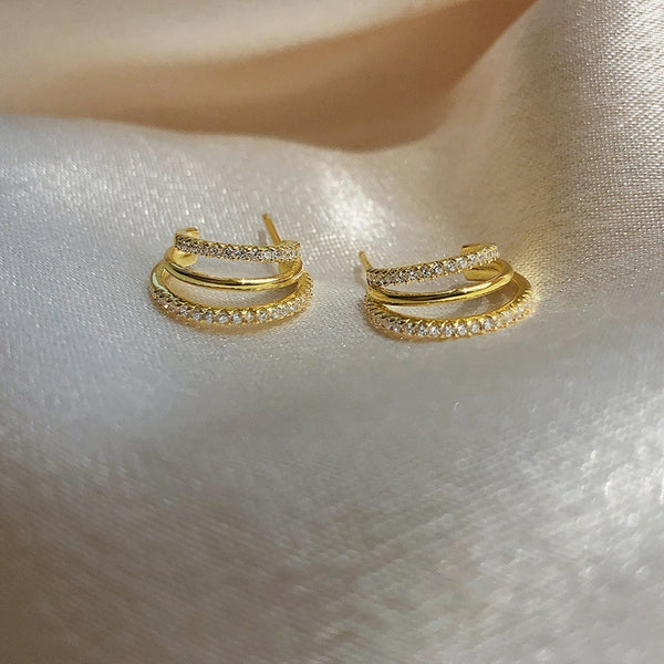 Triple Layer Gold Rhinestone Hoops