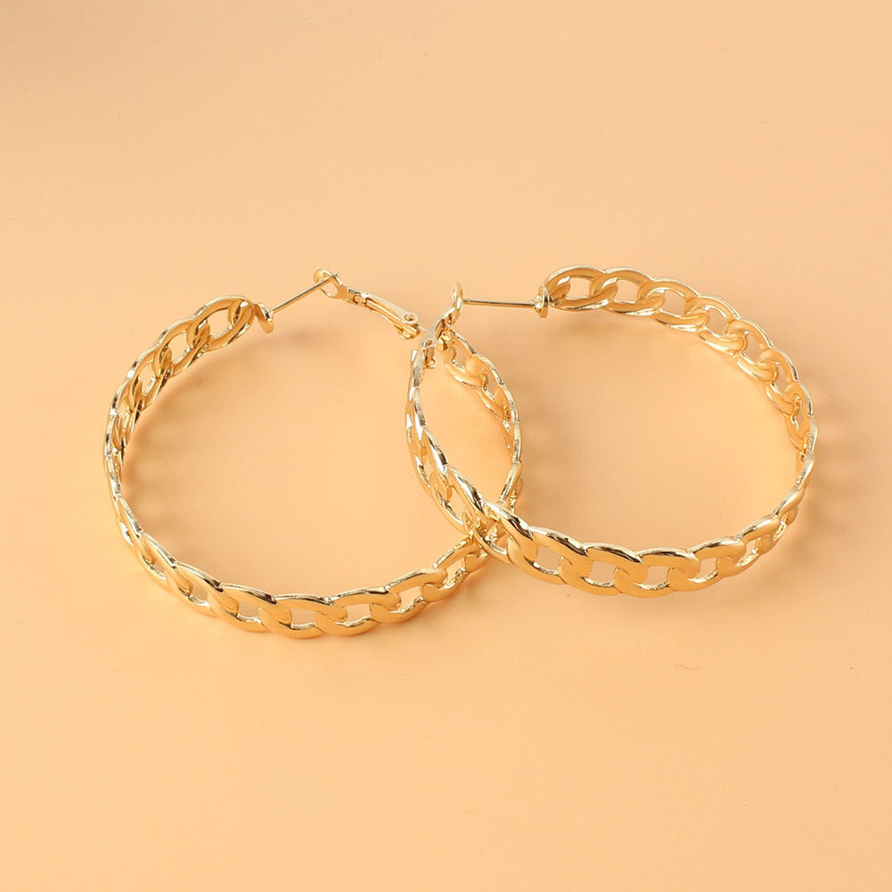 Flat Gold Alloy Chain Hoop Earrings