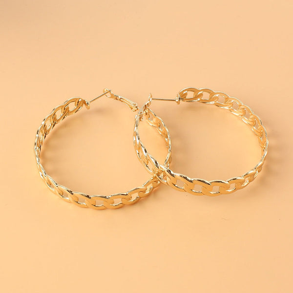 Flat Gold Alloy Chain Hoop Earrings