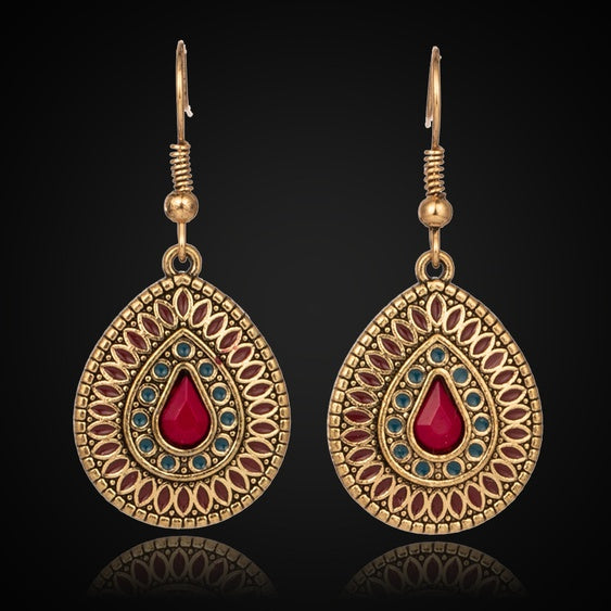 Gold Inlaid Pendant Drop Earrings