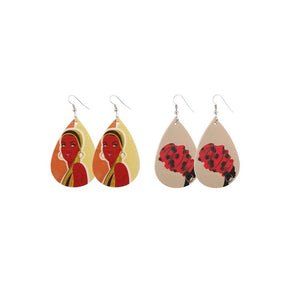 Faux Leather Teardrop Earrings w/ Images of African Women