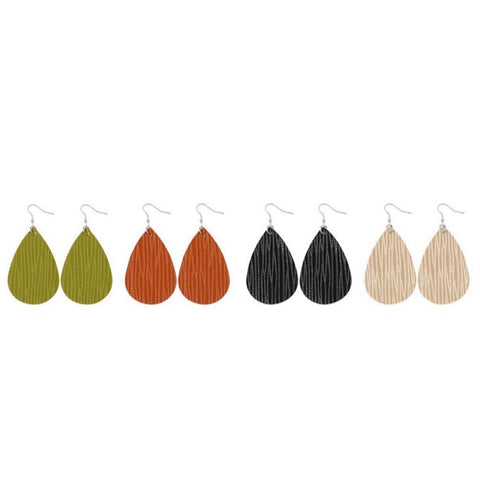 Faux Leather Imprinted Teardrop Earrings