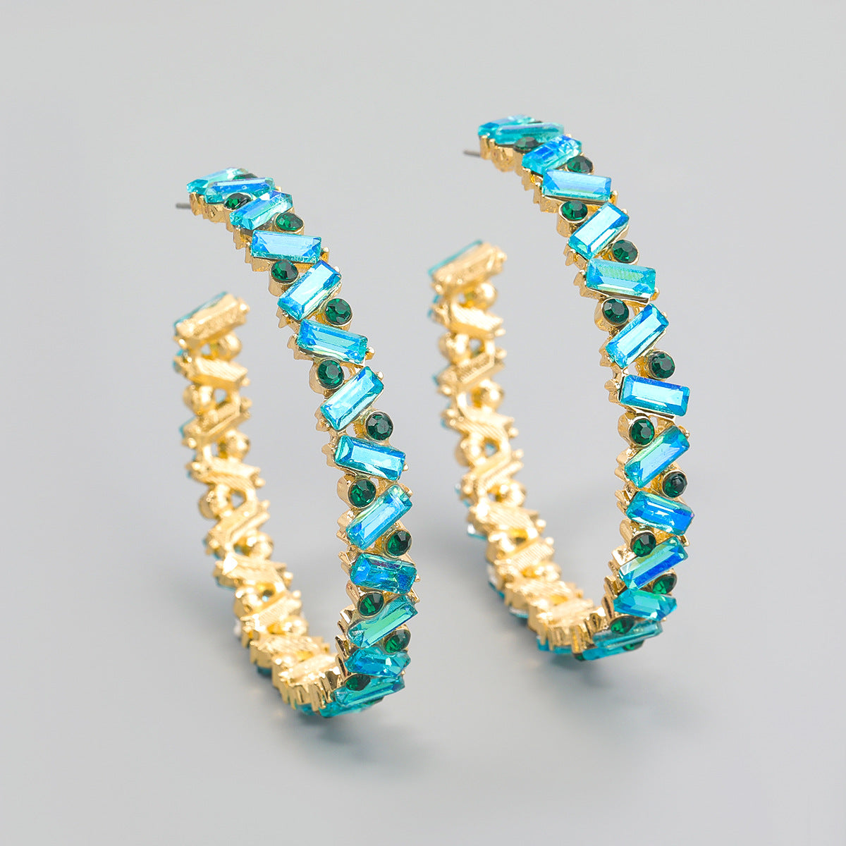 Oversized Flat Rhinestone Hoop Earrings