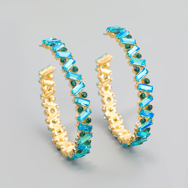 Oversized Flat Rhinestone Hoop Earrings