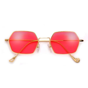 Red Hexagonal Shaped Retro Sunglasses