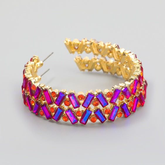 Oversized Flat Rhinestone Hoop Earrings